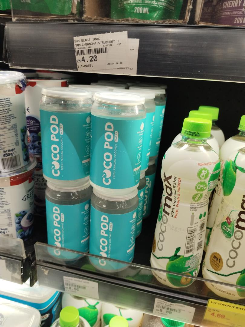 Cocopod faced on a chilled retail shelf